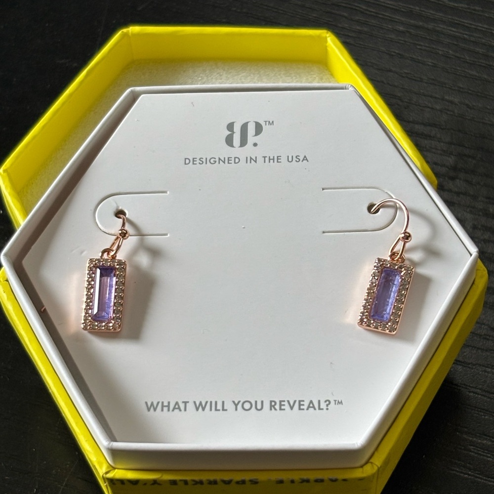 Lavender Crystal Drop Earrings with Rose Gold Accents